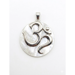 Pendentif Om en Nacre Blanche et Argent 925 - Bijou Spirituel