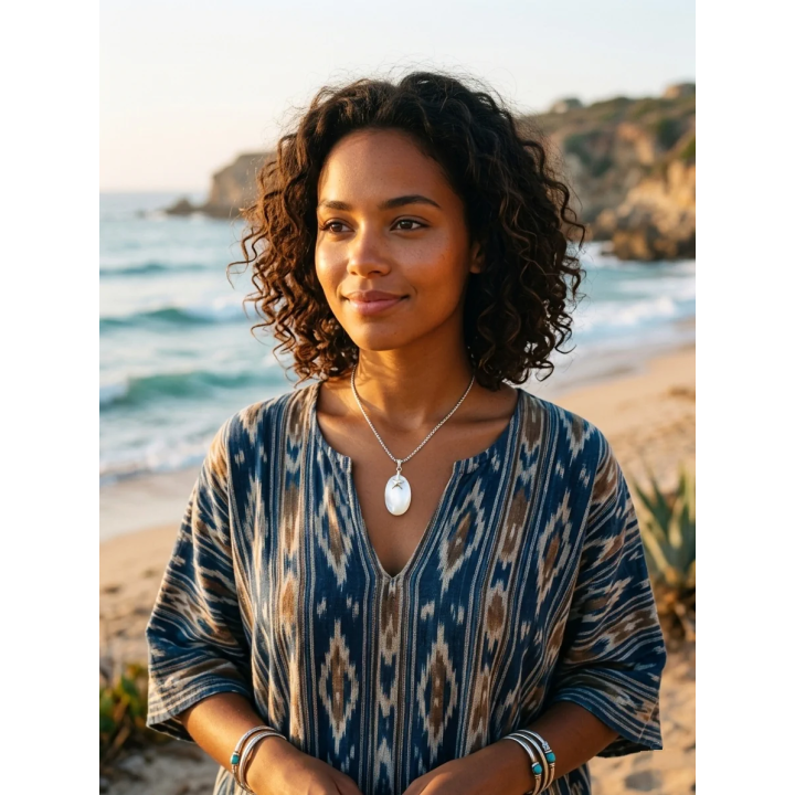 Pendentif Nacre Blanche Étoile de Mer Argent 925 - Bijou Marin