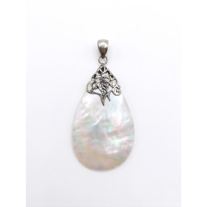 Pendentif Goutte en Nacre Blanche et Argent 925 Style Bohème Chic