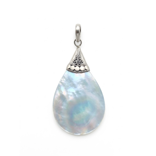 Pendentif Nacre Blanche en Goutte et Argent Massif - Bijou Artisanal Iridescent
