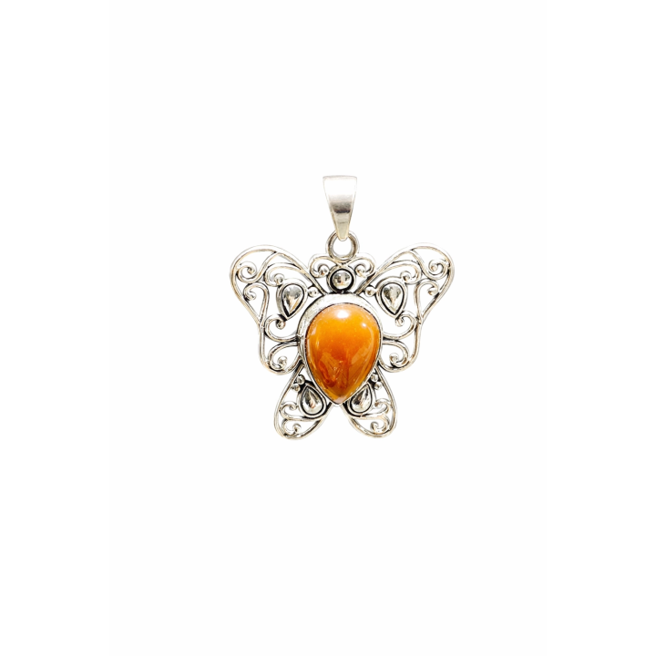Pendentif Papillon en Cornaline et Argent Massif – Énergie, Créativité et Élégance