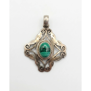 Pendentif en Malachite Naturelle et Argent Massif 925