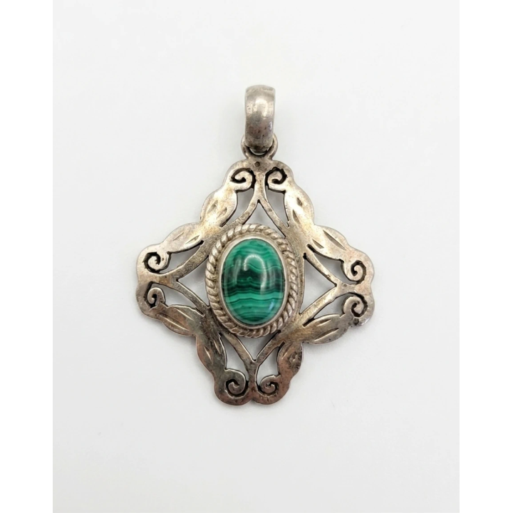 Pendentif en Malachite Naturelle et Argent Massif 925