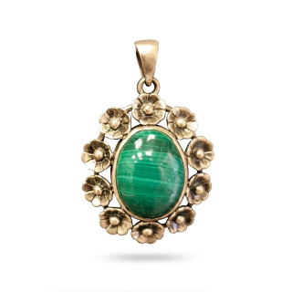 Pendentif Argent Massif & Malachite | Couronne de Fleurs