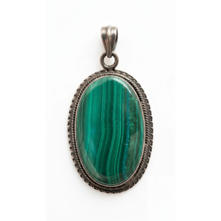 Pendentif Argent Massif & Malachite Ovale | Pierre Naturelle