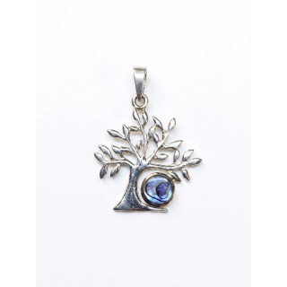 Pendentif Arbre de Vie en Argent Massif et Abalone sur fond blanc