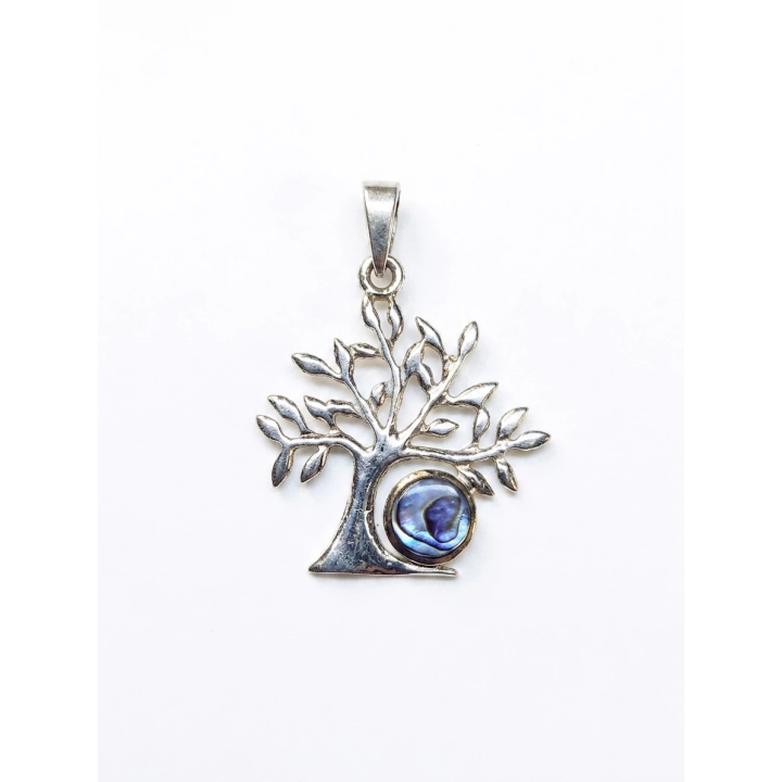 Pendentif Arbre de Vie en Argent Massif et Abalone sur fond blanc