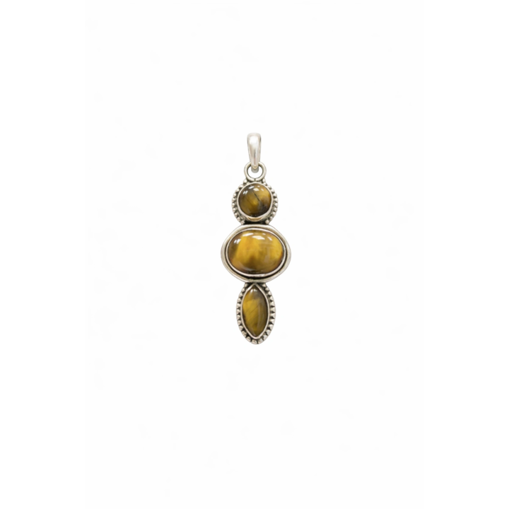 Pendentif en Argent Massif et Œil de Tigre — Énergie, Protection et Élégance