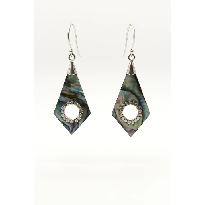 Boucles d’Oreilles Argent Massif & Abalone – Design Géométrique Élégant