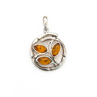 Pendentif Arbre de Vie en Argent Massif 925 et Ambre Naturel de la Baltique