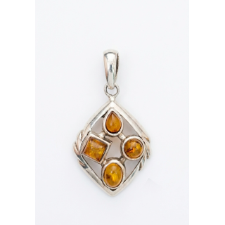 Pendentif en Ambre Naturel et Argent Massif 925 – Forme Losange
