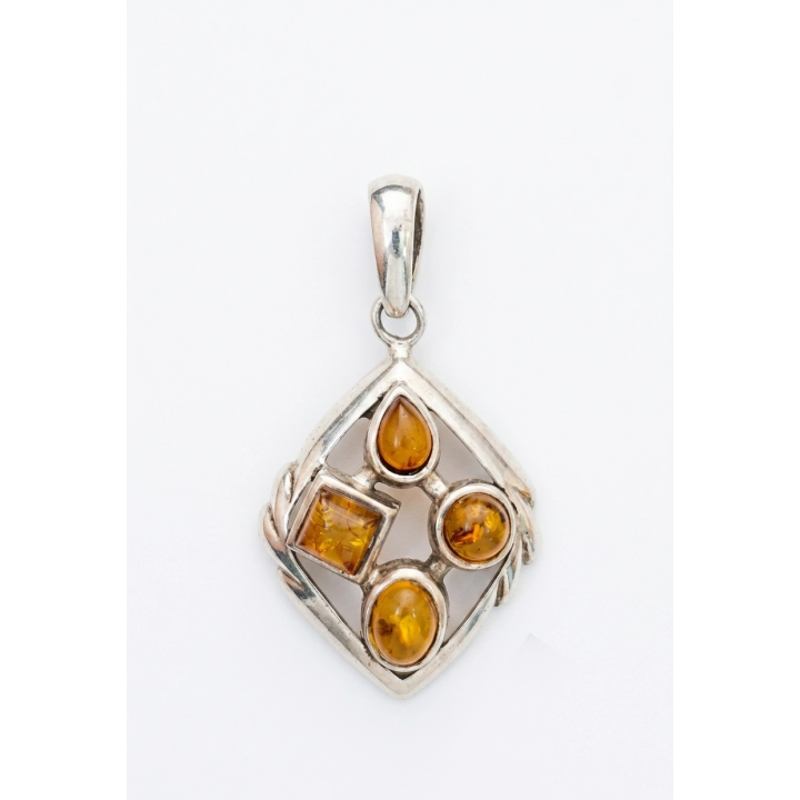 Pendentif en Ambre Naturel et Argent Massif 925 – Forme Losange