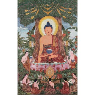 Thangka du Bouddha – Arbre de l’Éveil et Transmission du Dharma