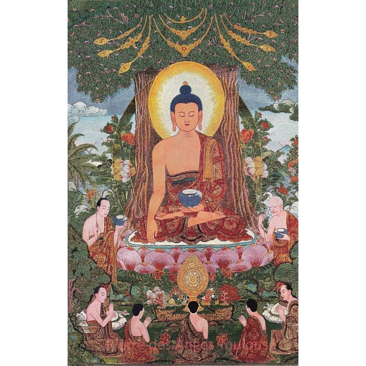 Thangka du Bouddha – Arbre de l’Éveil et Transmission du Dharma