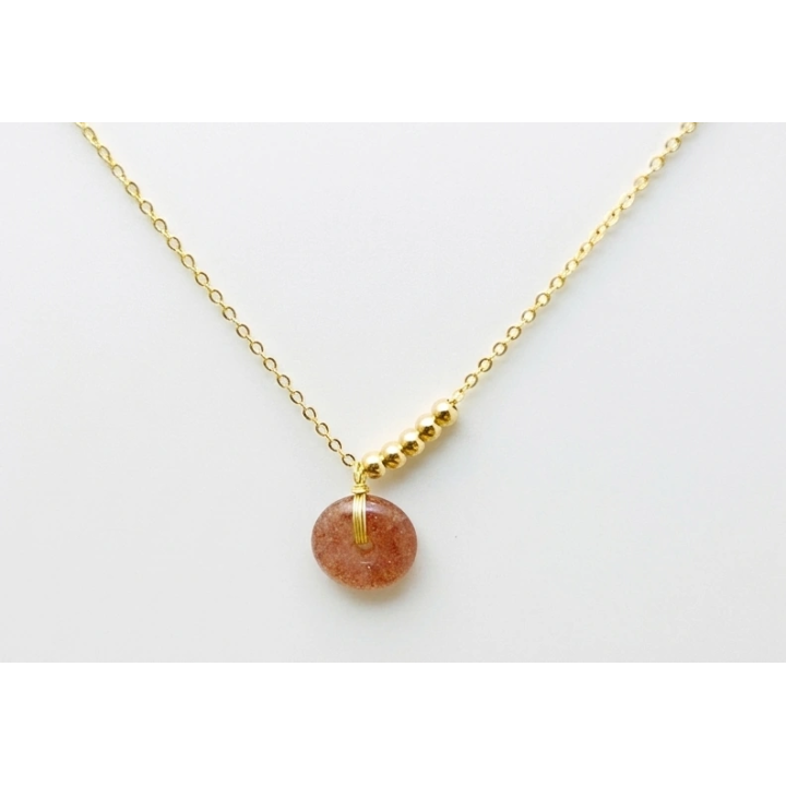 Collier Agate Fraise - Pendentif Bouton de Sécurité