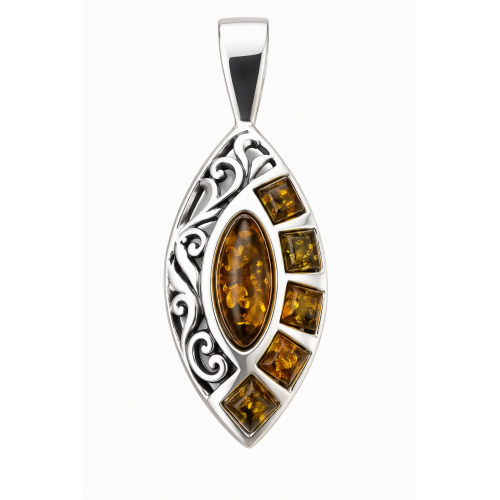 Pendentif Ambre Baltique et Argent 925 à Motifs Ajourés