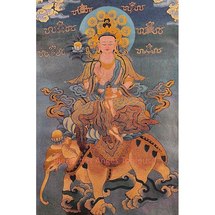 Thangka Samantabhadra sur l’Éléphant – Sagesse, Stabilité et Protection Sacrée