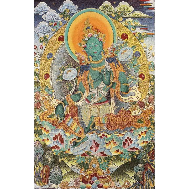 Thangka Tārā Verte – Protection et Compassion Active