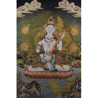 Thangka de Sarasvatī (Yangchenma) – Inspiration, Sagesse et Harmonie Intérieure