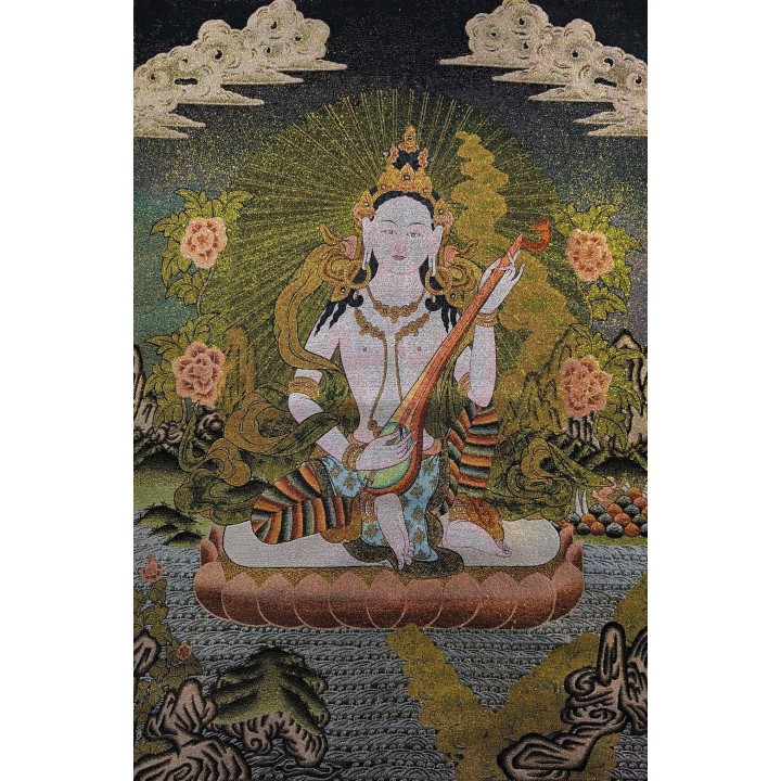 Thangka de Sarasvatī (Yangchenma) – Inspiration, Sagesse et Harmonie Intérieure
