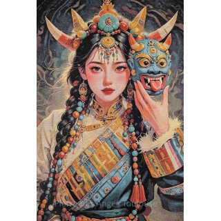 Femme Chamane & Masque Protecteur Zakiram – Puissance, Mystère et Héritage Himalayen
