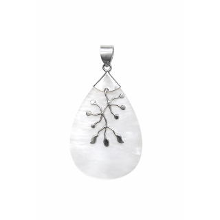 Pendentif en nacre naturelle et argent massif – Élégance lumineuse & symbolique végétale