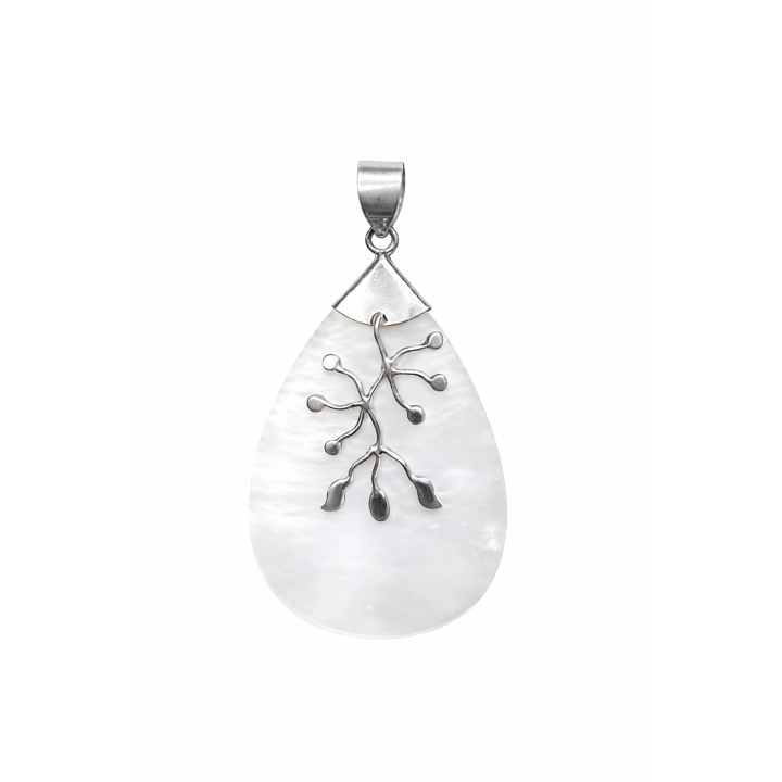 Pendentif en nacre naturelle et argent massif – Élégance lumineuse & symbolique végétale